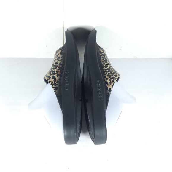 OOFOS Ooahh US M8 M10 Cheetah Print Black Slides Sandals Shoes Limited Edition - Picture 10 of 16